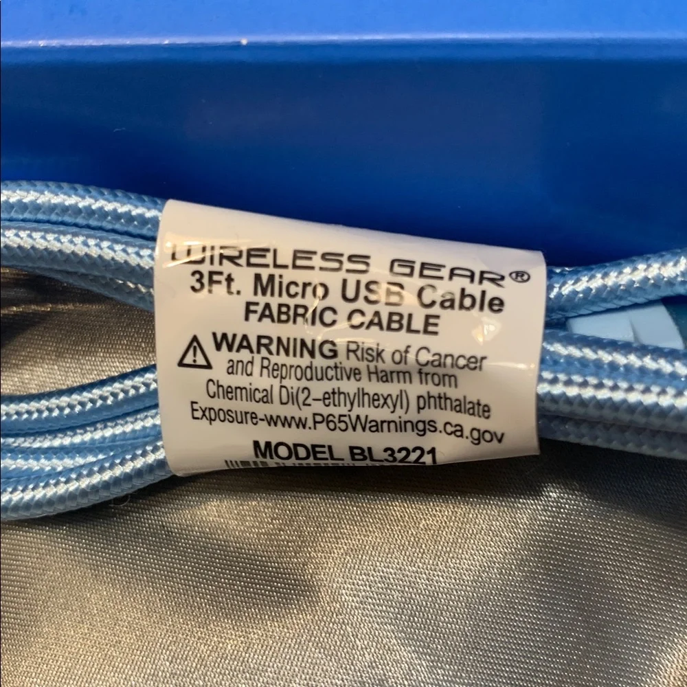🌹WIRELESS GEAR Braided USB 3ft Micro Charging Cables - Black & Light Blue - New